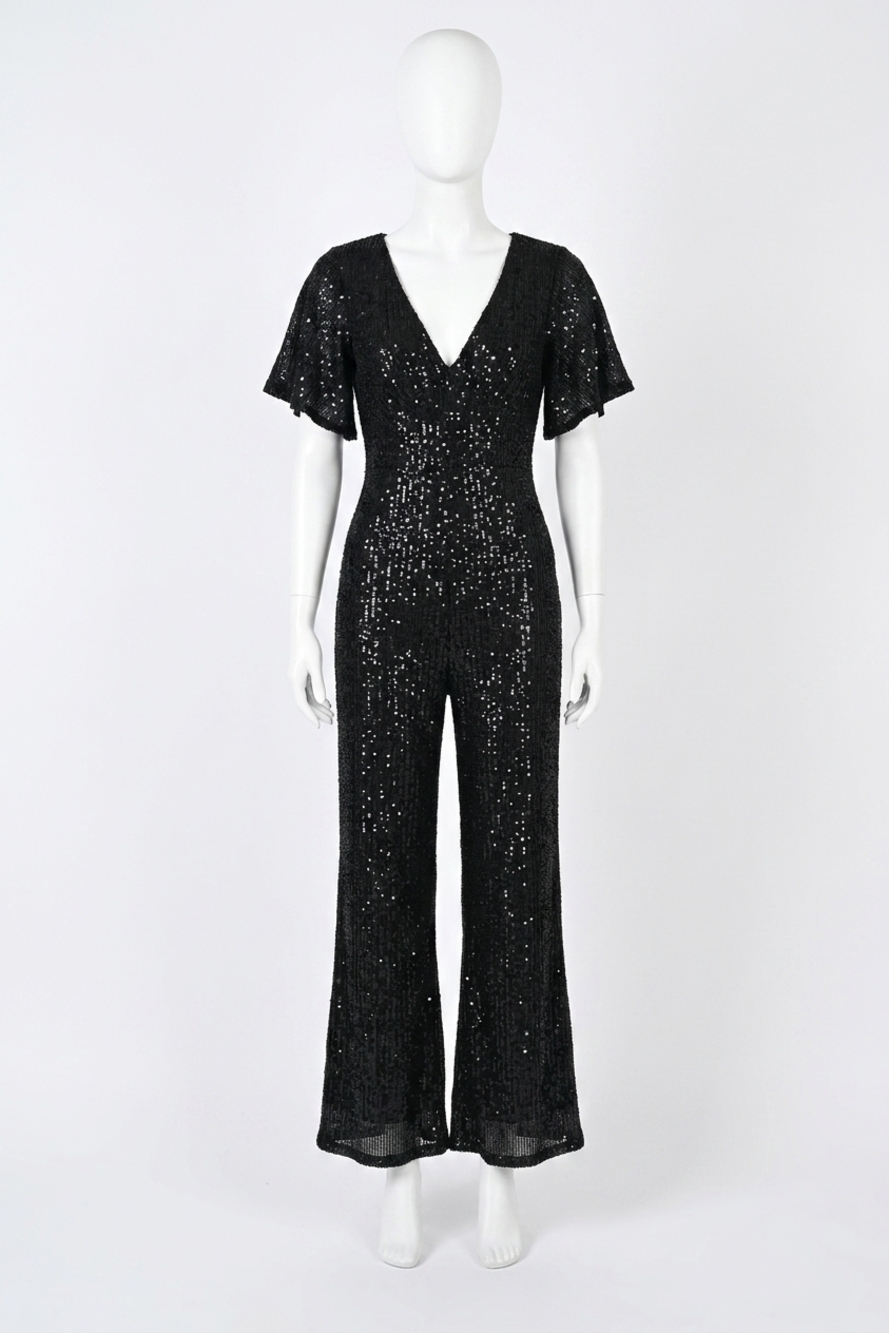 NEW MOLLY BRACKEN sequin jumpsuit in black noir